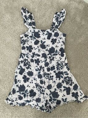 Full Tilt Girls White Romper with Navy Floral Print